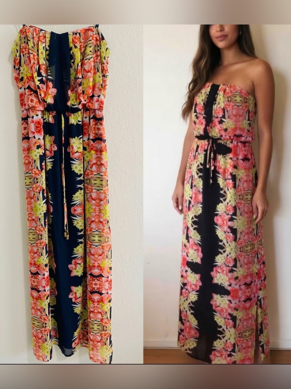 ✨Beautiful NWT Strapless Tropical Boho Print Maxi Dress ✨